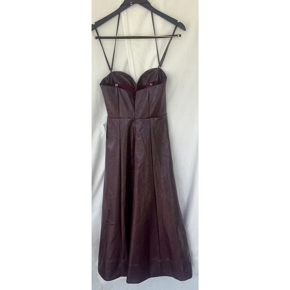 Staud Women Abstract Plum Burgundy Corset Faux Leather Midi Dress